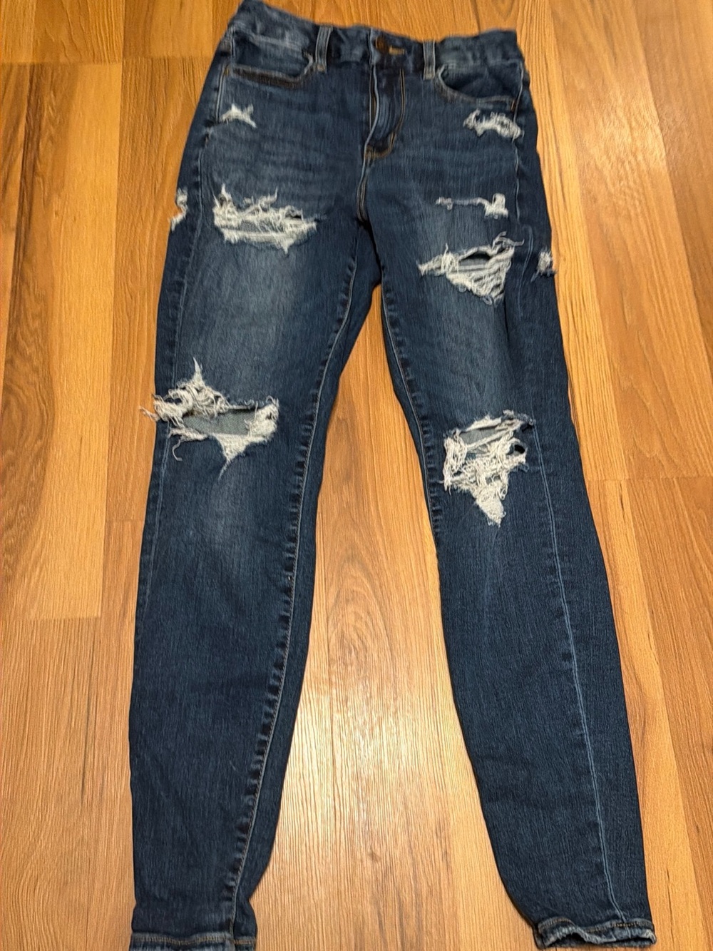 American Eagle Outfitters Dark Blue Distressed Skinny Jeans